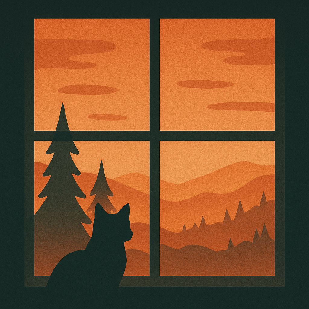 Gato cotemplando el paisaje desde ventana